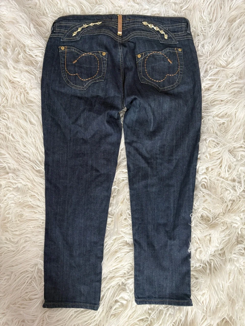Vintage Y2K Apple Bottoms Dark Wash Jeans Studded Pockets Ankle Zip Size 13 / 14